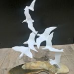 Bronze sculpture of Shorebirds on Sand Base